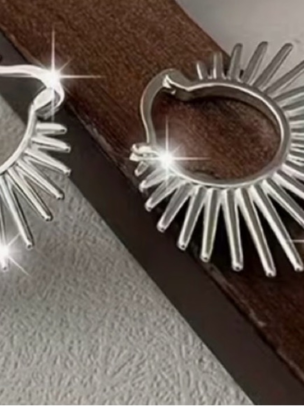925 Sterling Silver Sunburst Hoop Earrings - Silver